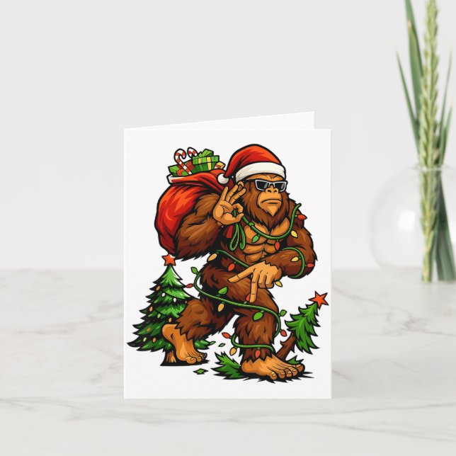 Cartão Bigfoot 67 Christmas Tree Lights Xmas Men Sasquatc (Frente)
