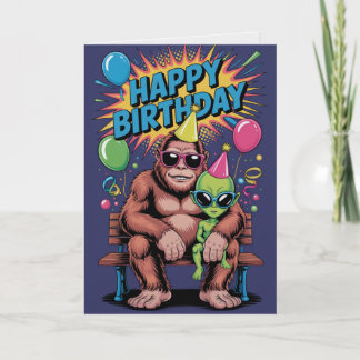Cartão Bigfoot Alien Birthday Card Funny Cryptid UFO 