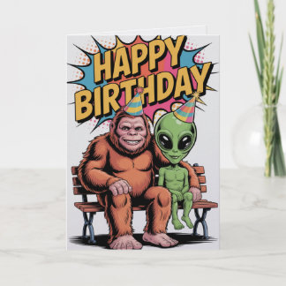 Cartão Bigfoot Alien Birthday Card  Funny Cryptid UFO