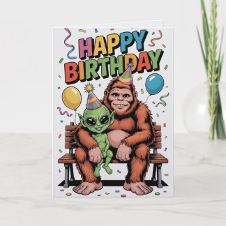 Cartão Bigfoot Alien Birthday Card Funny Cryptid UFO 