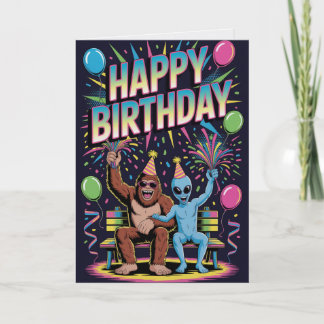 Cartão Bigfoot Alien Birthday Card Funny Cryptid UFO 