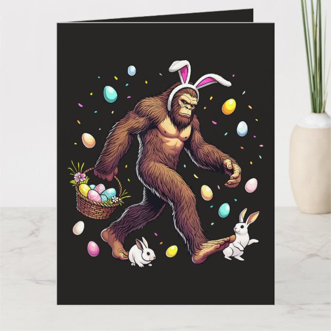 Cartão Bigfoot Dia de Páscoa Sasquatch Engraçado (Frente)