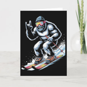 Cartão Bigfoot Engraçado Esquiando Esqui Esporte de Inver