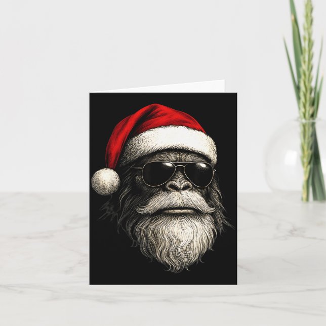Cartão Bigfoot Face Sungles Santa Christmas Funny Xmas Sa (Frente)