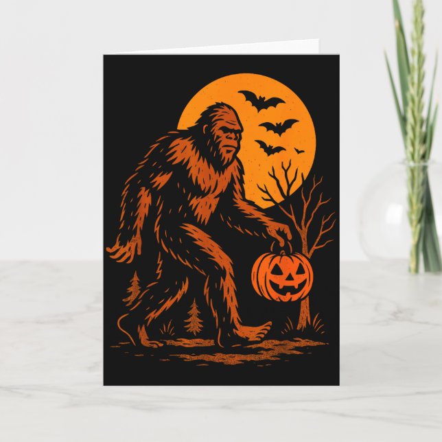 Cartão Bigfoot Halloween Sasquatch Jack O Lantern  (Frente)