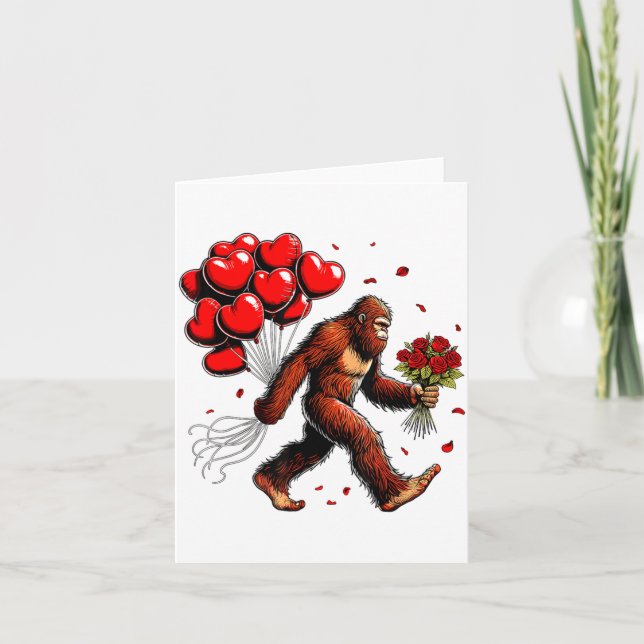 Cartão Bigfoot Valentines Day Funny Sasquatch Hearts Love (Frente)