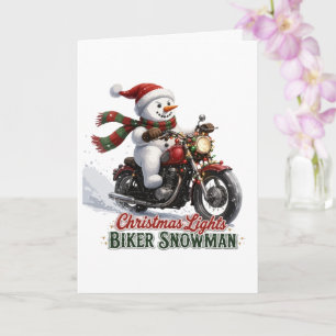 Cartão Biker Boneco de Neve Luzes de Natal