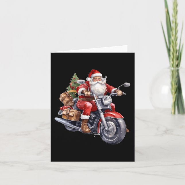 Cartão Biker Papai Noel Sobre A Motocicleta De Natal Biki (Frente)