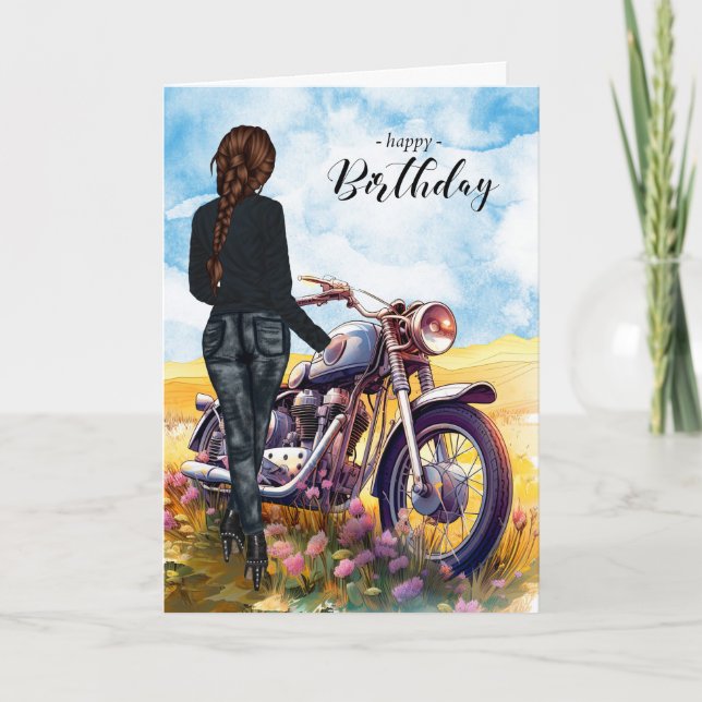 Cartão Biker Pintinho de motocicleta Wildflower Meadow An (Frente)