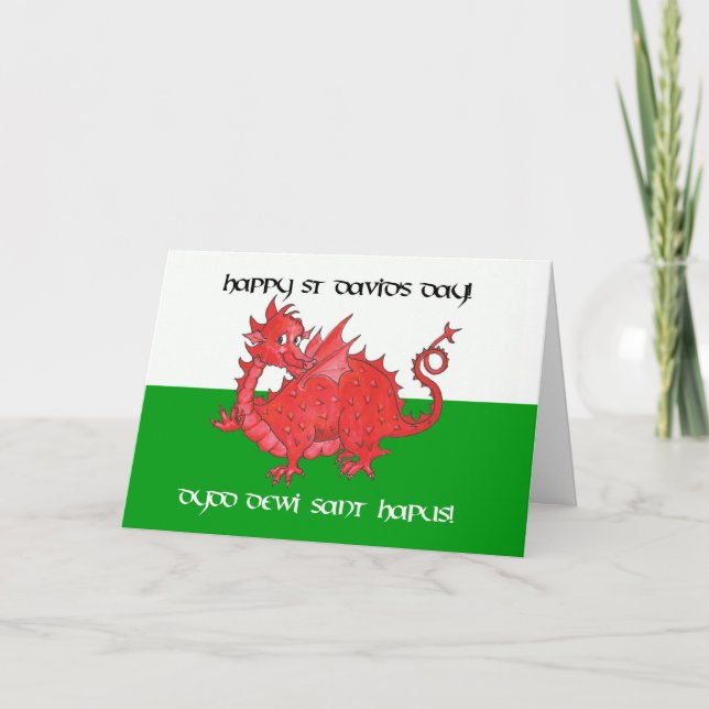 Cartão Bilingual St David's Day Dragon Greeting Card (Frente)