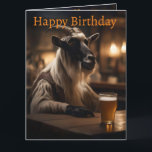 Cartão Billy the Kid: Um Capuz entra em um Bar.<br><div class="desc">Numa reviravolta peculiar, uma cabra Billy vestida senta-se confiantemente no balcão de um bar rústico. Seu pelo grosseiro e chifres espiralados lhe dão um charme robusto enquanto se inclina em direção a um copo de cerveja, O calor do bar, luz escura lança um brilho ouro sobre o contador de madeira,...</div>