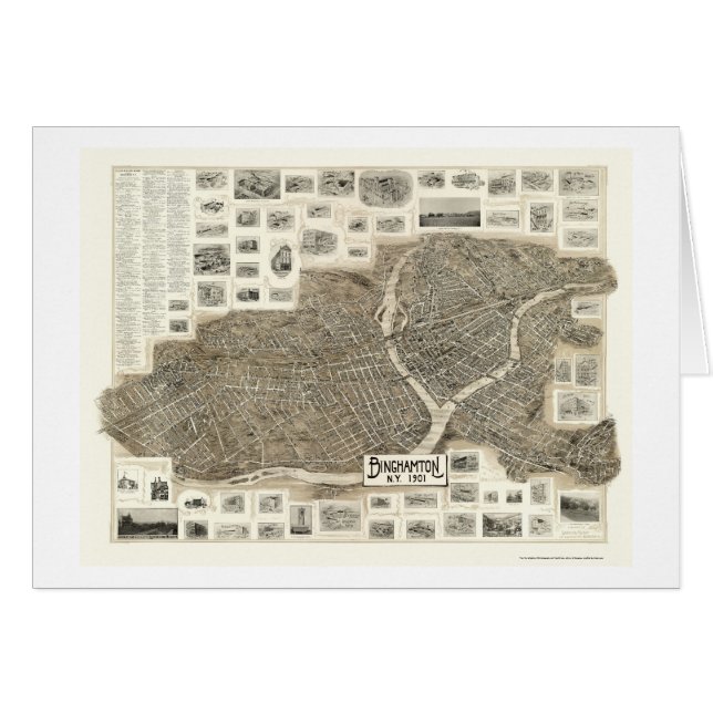 Cartão Binghamton, mapa panorâmico de NY - 1901 (Frente Horizontal)