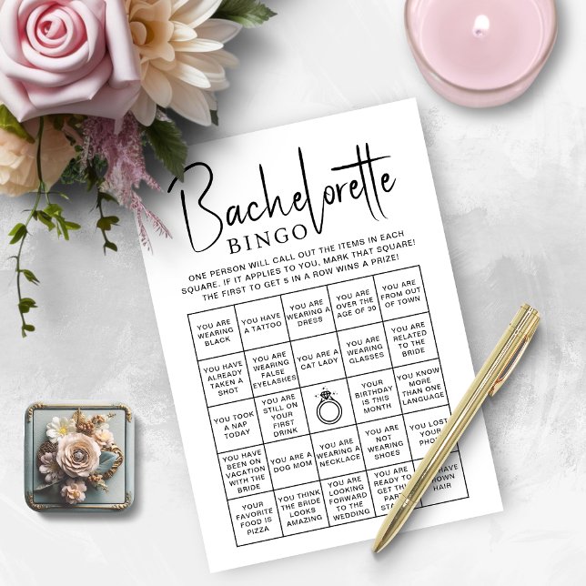 Cartão Bingo Bachelorette de Jogos chás de panela (Bridal Shower Games Bachelorette Bingo Card)