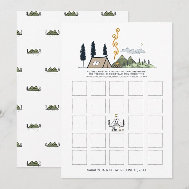 Cartão Bingo chá de fraldas | Início da aventura (Frente/Verso)