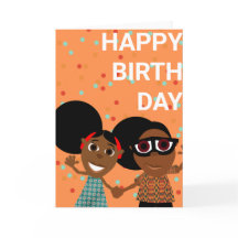 Bino and Fino Birthday Card Orange Confetti
