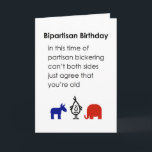 Cartão Bipartisan Birthday, A Funny Happy Birthday Poem<br><div class="desc">A funny happy birthday card,  featuring a bad poem and illustration,  that attempts to foster some agreement on one very narrow point. Our character,  tillie,  looks a little unhappy and has a blue donkey on one side and a red elephant on the other.</div>