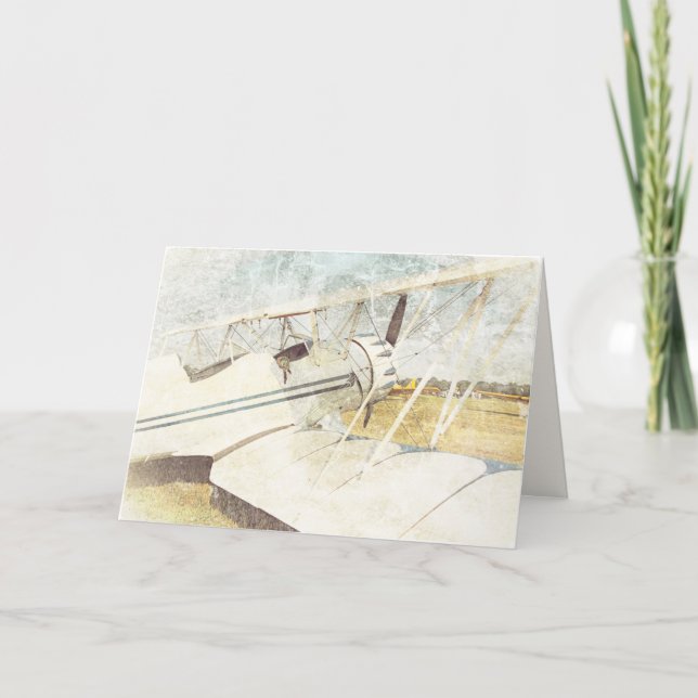 Cartão Biplano azul e branco antigo (Frente)