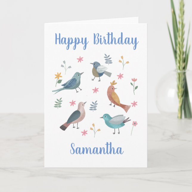 Cartão Bird and floral Personalised Birthday Card (Frente)
