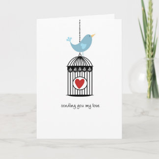 Cartão Bird & Birdcage with Heart