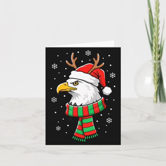 Cartão Bird Holiday, Santa Hat, Reindeer Antlers &amp; Fe (Frente)