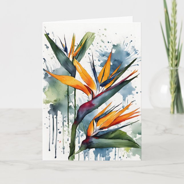 Cartão Bird of Paradise - Watercolor flowers (Frente)