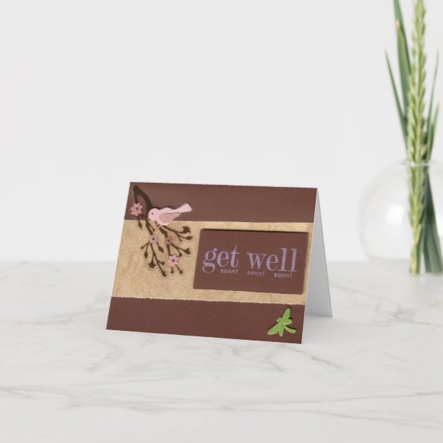 Cartão Bird on Branch Get Well Soon Card (Frente)