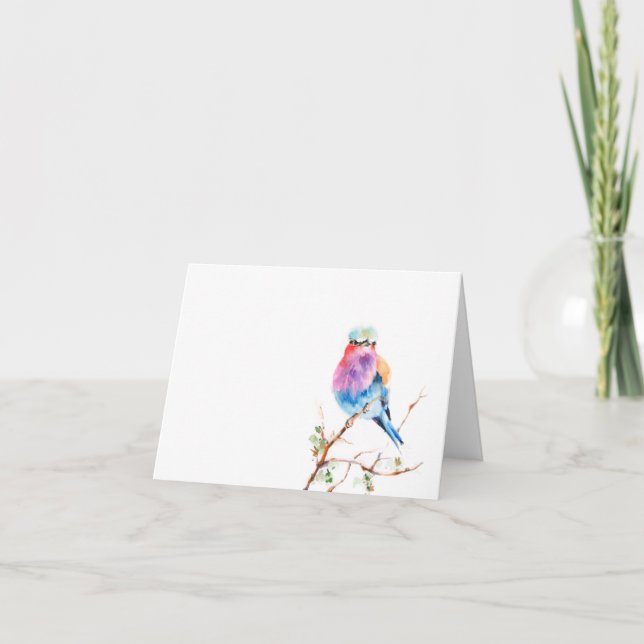 Cartão Bird watercolor blank note card. (Frente)