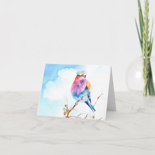 Cartão Bird watercolor blank note card. (Frente)