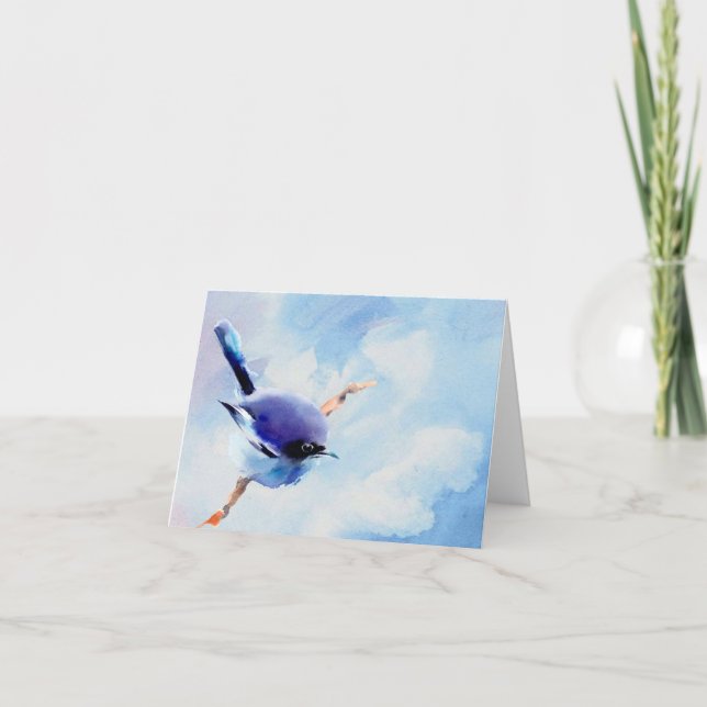 Cartão Bird watercolor blank note card. (Frente)
