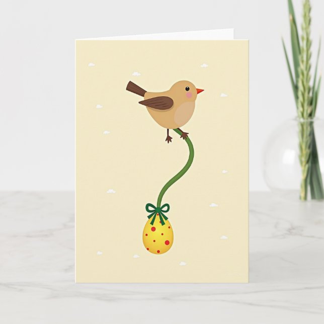 Cartão Bird With Polka Dot Egg Design Card (Frente)
