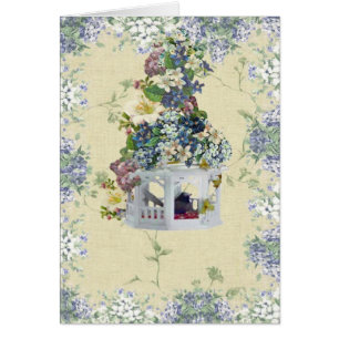 Cartão Birdhouse azul da flor