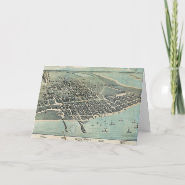 Cartão Bird's Eye View Map of Corpus Christi Texas 1887 (Frente)