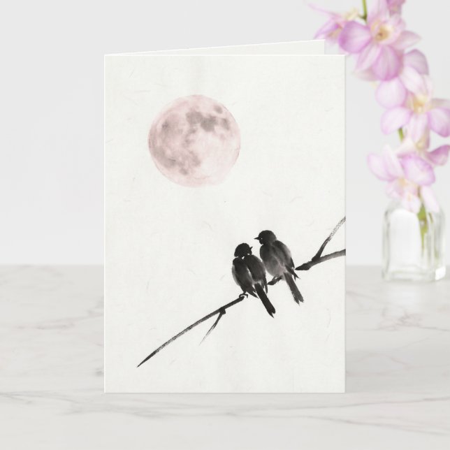 Cartão Birds Under Blush Moon Art Card (Orquídea)