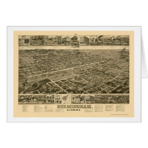 Cartão Birmingham, mapa panorâmico do AL - 1885