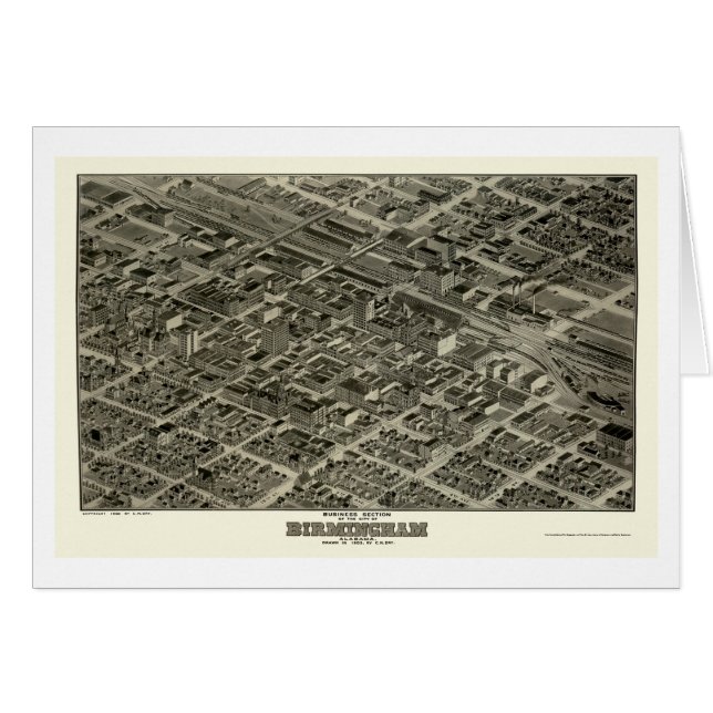 Cartão Birmingham, mapa panorâmico do AL - 1903 (Frente Horizontal)
