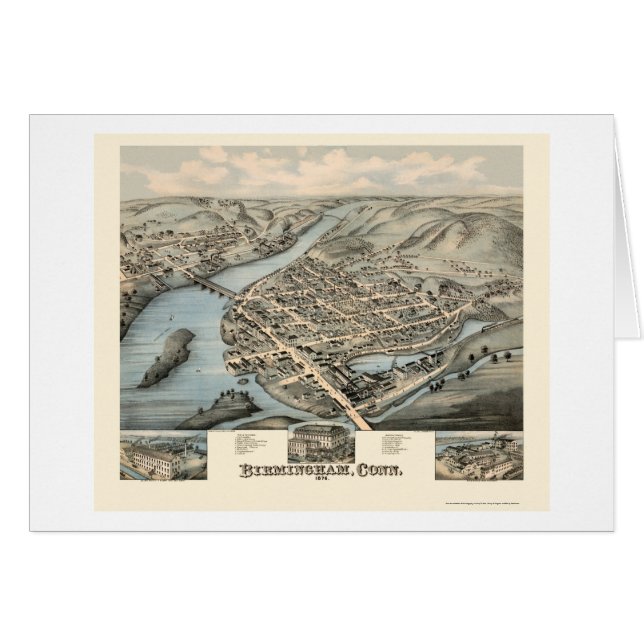 Cartão Birmingham, mapa panorâmico do CT - 1876 (Frente Horizontal)