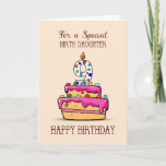 Cartão Birth Daughter 9th Birthday, 9 on Sweet Pink Cake<br><div class="desc">Join in and celebrate with your birth daughter and family as she turns nine years old soon. Ready this cute card to send 9th birthday greeting to her.</div>