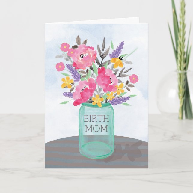 Cartão Birth Mom Mother's Day Mason Jar Vase with Flowers (Frente)