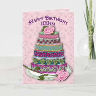 Cartão BIRTHDAY - 100th - ROSES ON DECORATED CAKE