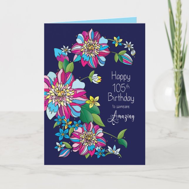 Cartão Birthday, 105th,  Bright Bold & Colorful Flowers (Frente)