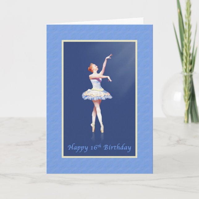 Cartão Birthday, 16th, Ballerina On Pointe in Spotlight (Frente)