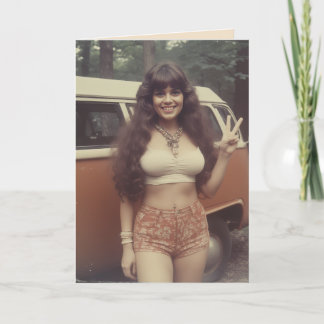 CARTÃO BIRTHDAY 1970'S CURVY HIPPIE GIRL GREETING CARD