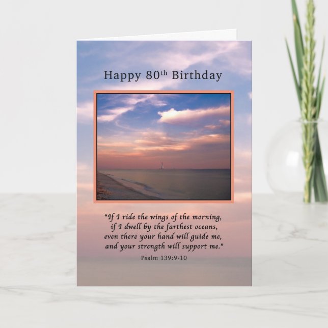 Cartão Birthday, 80th, Sunrise at the Beach, Religious (Frente)