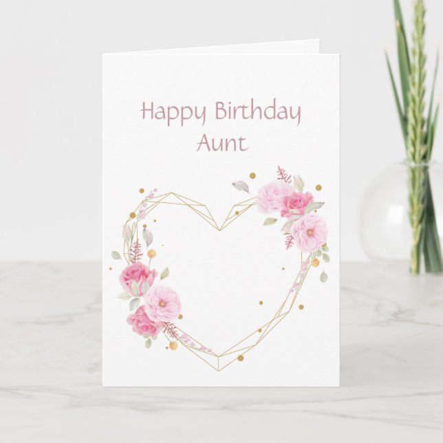 Cartão Birthday Aunt  Pink Flower Heart Card (Frente)