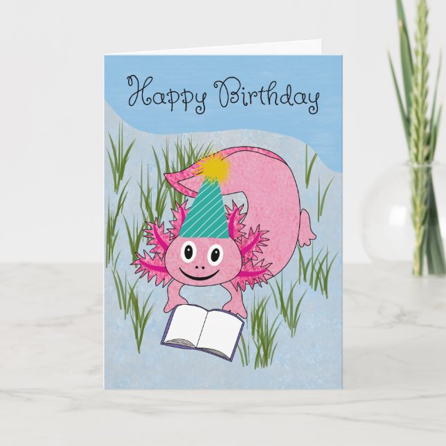 Cartão Birthday Axolotl Wearing Party Hat (Frente)