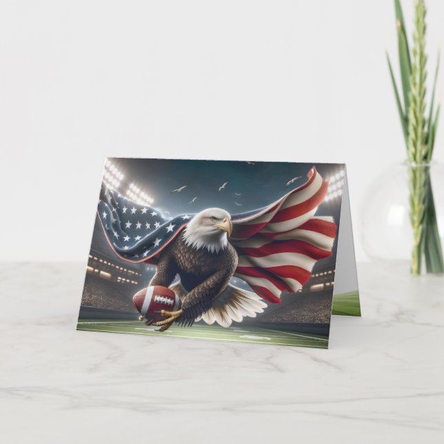 Cartão Birthday Bald Eagle com futebol (Frente)