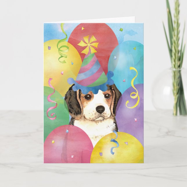 Cartão Birthday Balloons Beagle (Frente)