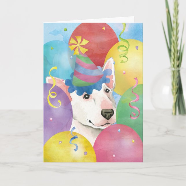 Cartão Birthday Balloons Bull Terrier (Frente)