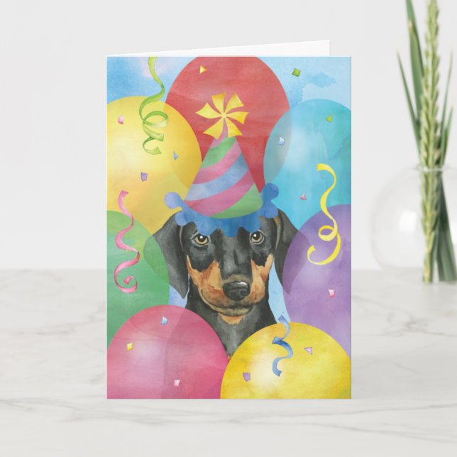 Cartão Birthday Balloons Doberman (Frente)