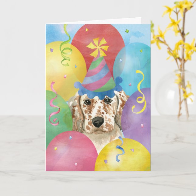 Cartão Birthday Balloons English Setter Card (Flor Amarela)